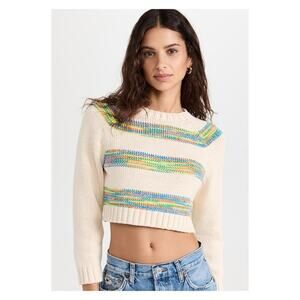 NWT Re/Done Baby Stripe Crewneck Cropped Sweater S Cream
